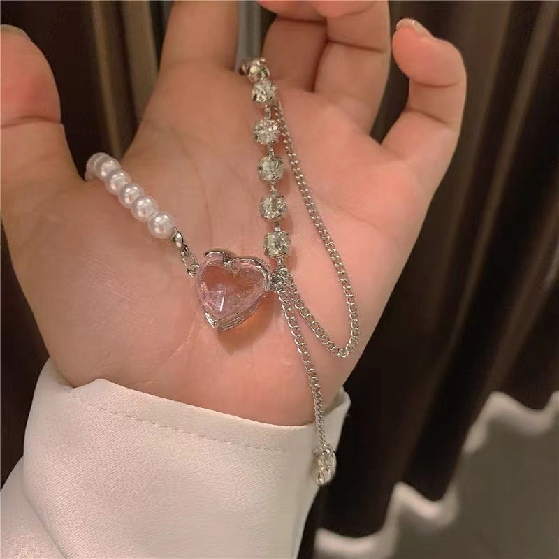 Love Stitching Pearl Necklace Women&#039;s Light Luxury Necklace High Design Sense Of Small Clavicle Chain 2022 New Trend