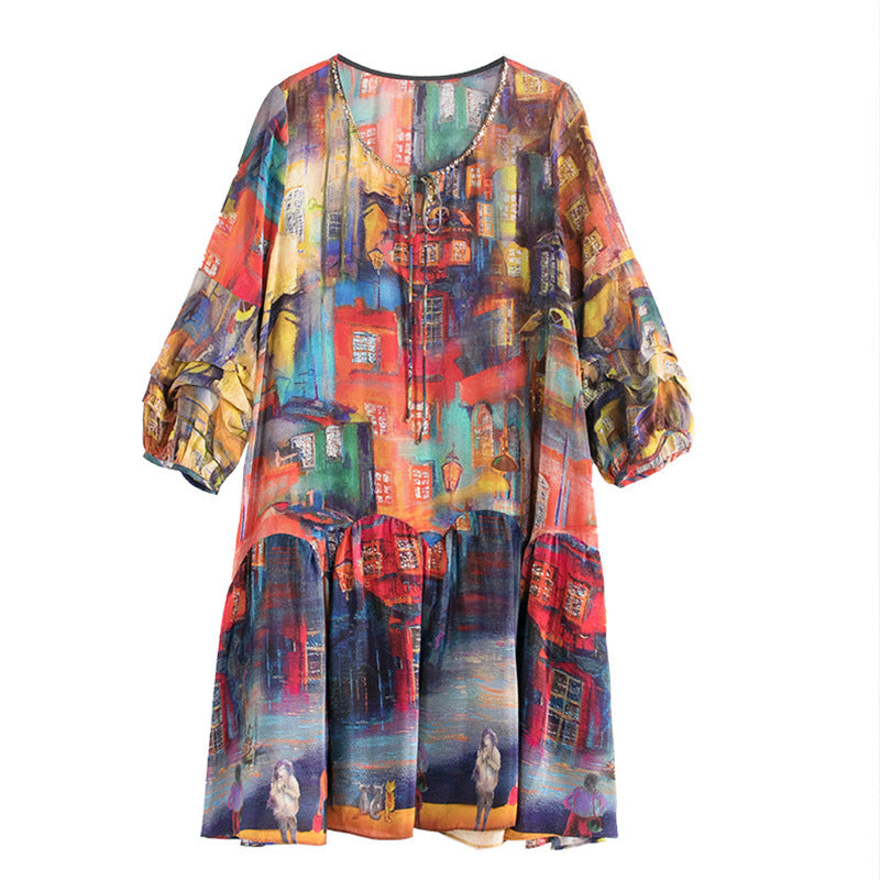 Fancy Print Loose Silk Dress