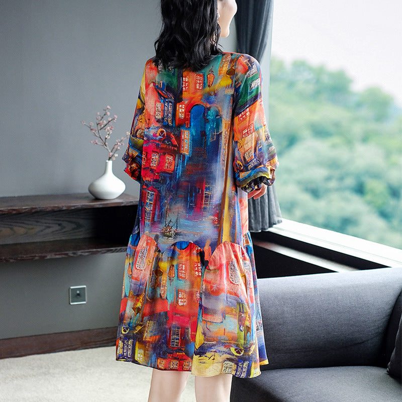 Fancy Print Loose Silk Dress