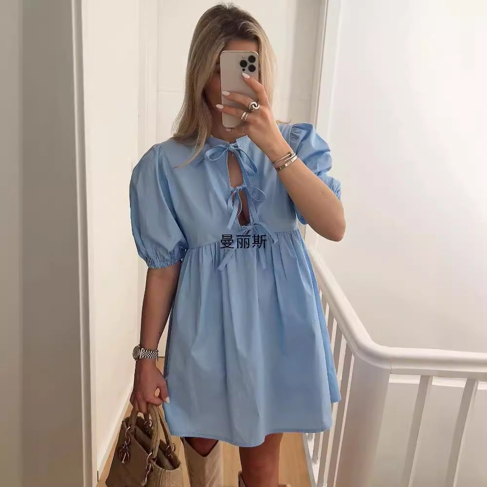 Supply 2024 New Women&#039;s Lace-up Long Solid Color Shirt Dress