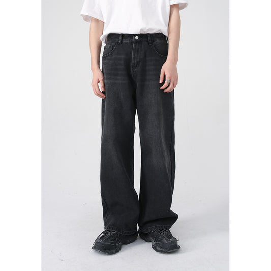 Four Seasons New Korean Style Personalized Straight Black Gray Wide Leg Jeans For Men