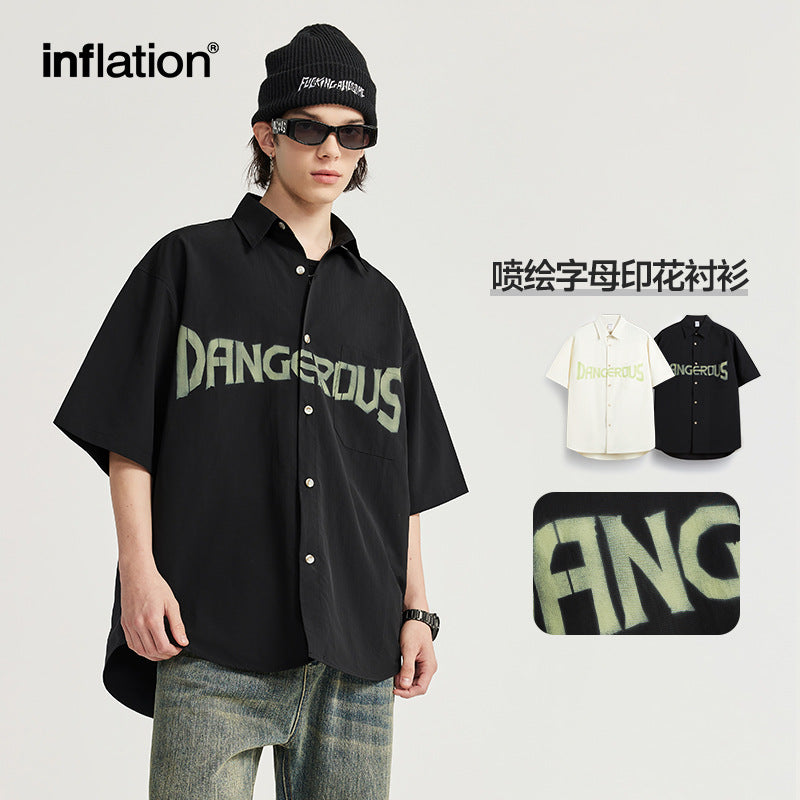 Letter Printed Shirt 2024 Spring And Summer New Fashion Brand Street Loose Short-sleeved Shirt Lapel Top For Men