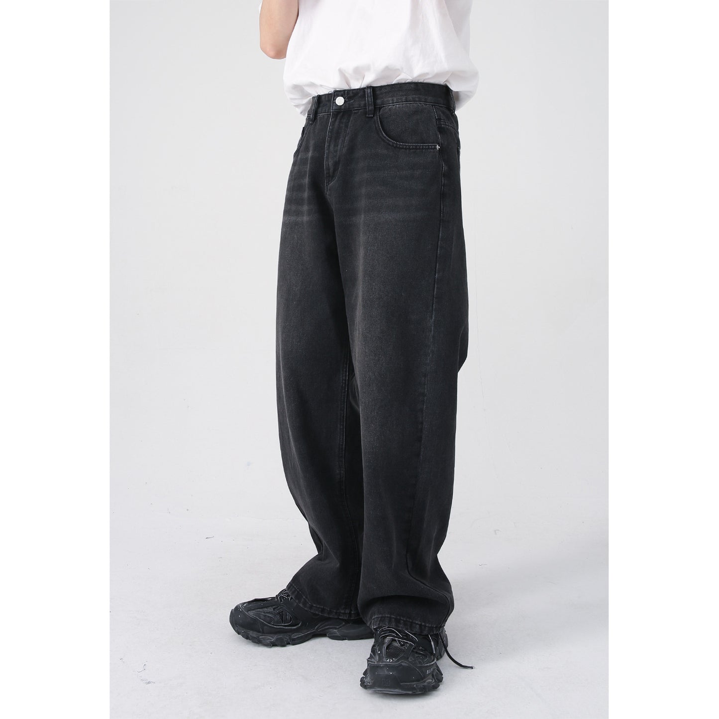 Four Seasons New Korean Style Personalized Straight Black Gray Wide Leg Jeans For Men