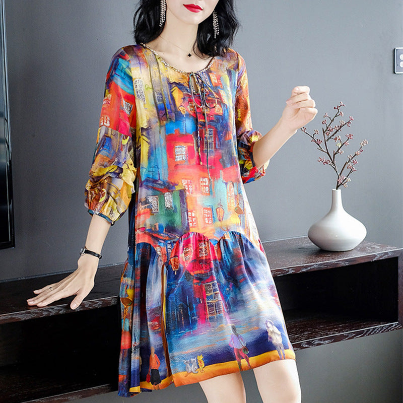 Fancy Print Loose Silk Dress