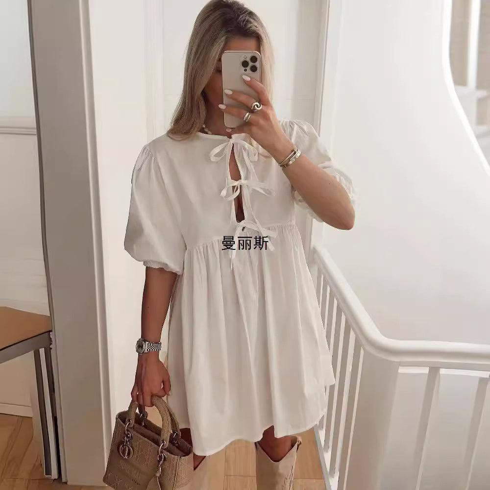 Supply 2024 New Women&#039;s Lace-up Long Solid Color Shirt Dress